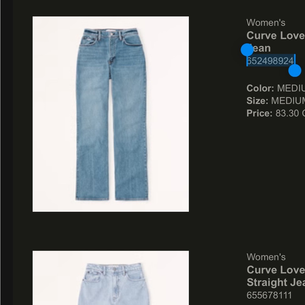 Curve Love Medium Blue Straight Jeans - Abercrombie